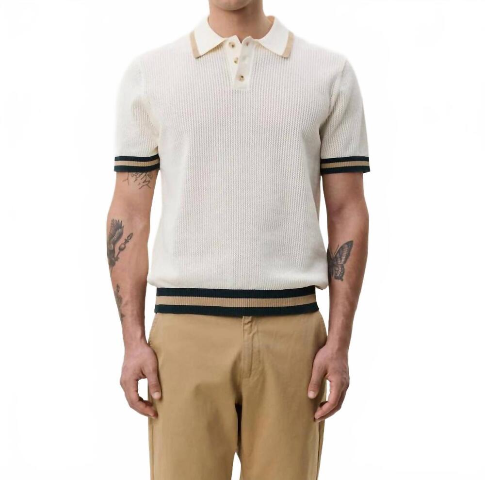 NEW LES DEUX lace knitted short sleeve polo in eggnog white